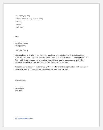 Employee Promotion Letter Template from www.wordexceltemplates.com