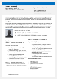 Administrative Support Resume