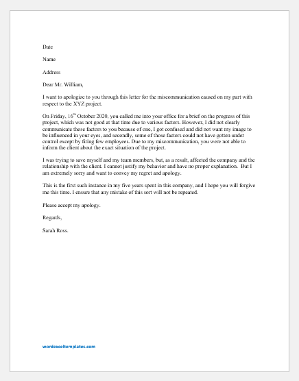 Apology misunderstanding for professional letter 6 excellent
