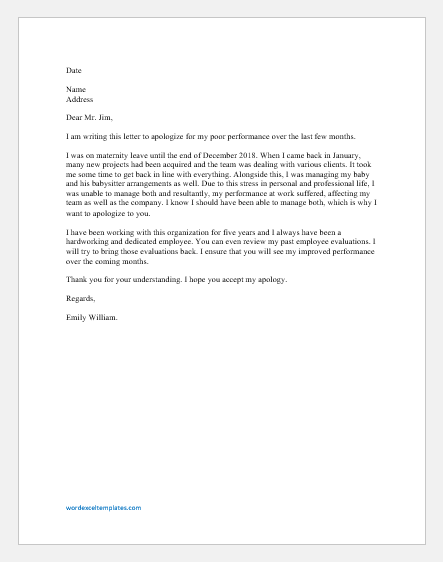 Apology Letter to Boss for Poor Performance