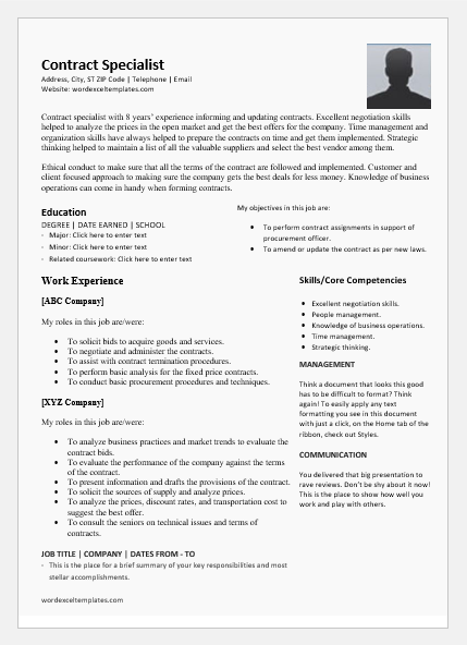 Contract Specialist Resume