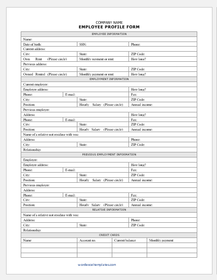 New Employee Personal Information Form Template from www.wordexceltemplates.com