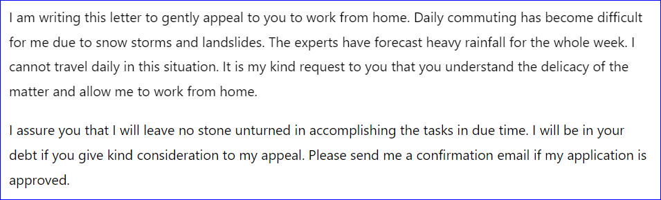 Letter to boss to allow work from home