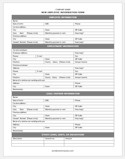 Employment Information Form Template from www.wordexceltemplates.com