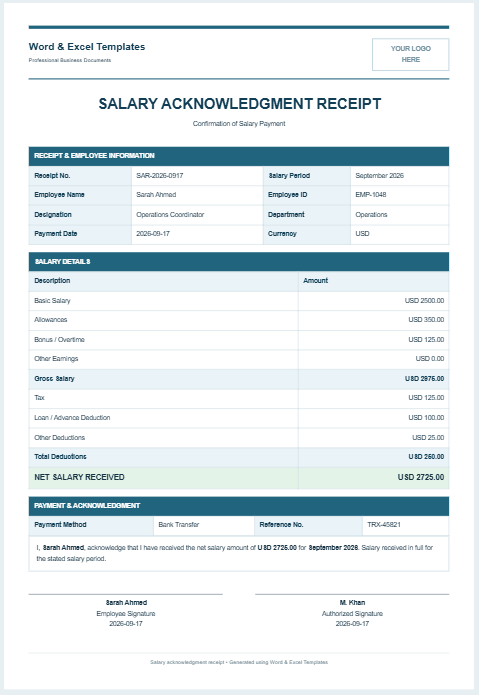 Salary Acknowledgement Receipt