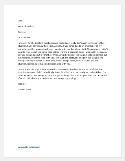 Apology Letter to Teacher for Misbehaving in Class