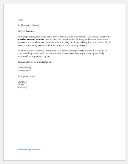 sample application letter to open company bank account