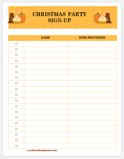 christmas party sign up sheet template free printable