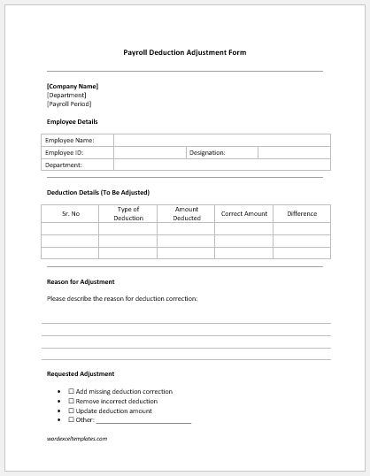 Payroll Deduction Adjustment Form