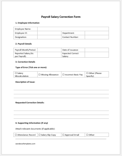 Payroll Salary Correction Form