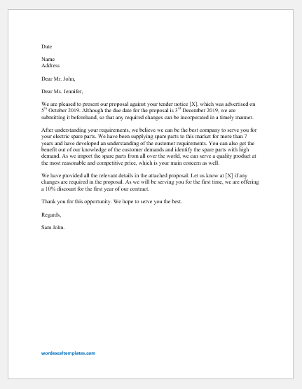 Tender Cover Letter Template