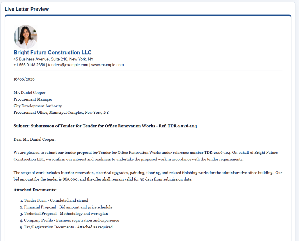 Tender Proposal Letter
