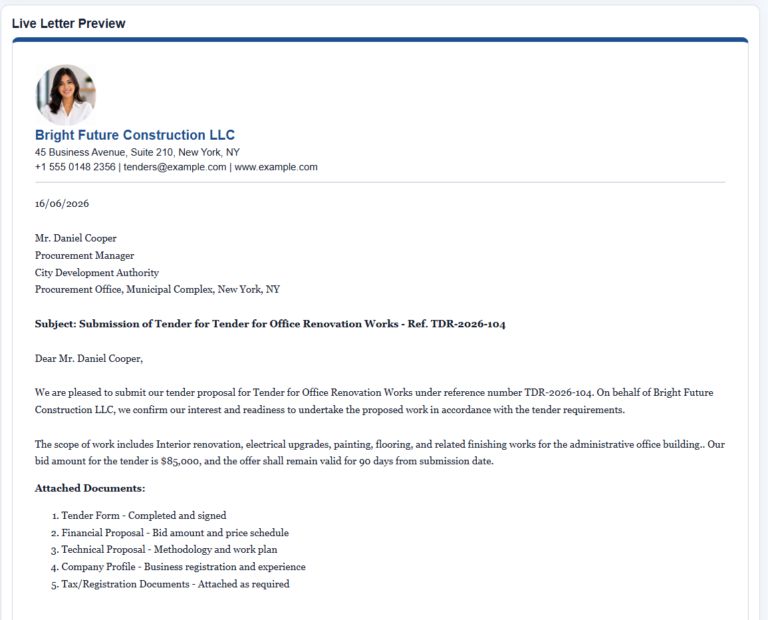Tender Cover Letter