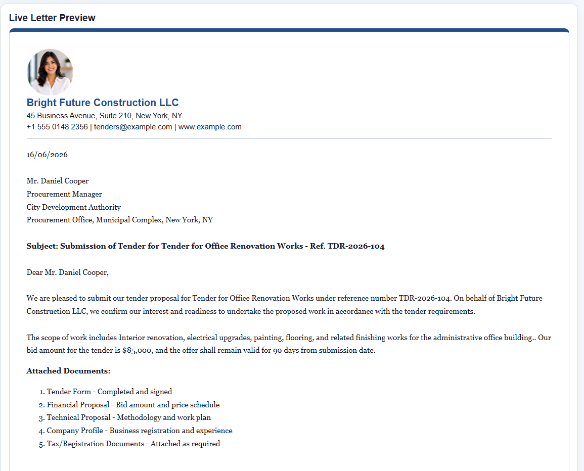 Tender Cover Letter