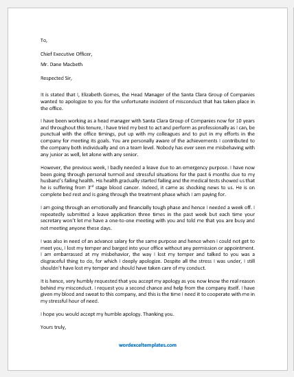 Apology Letter to CEO for Misconduct