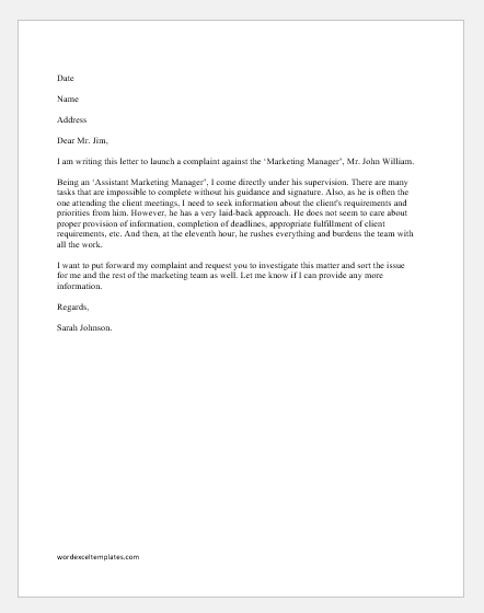 Complaint Letter about Manager Attitude