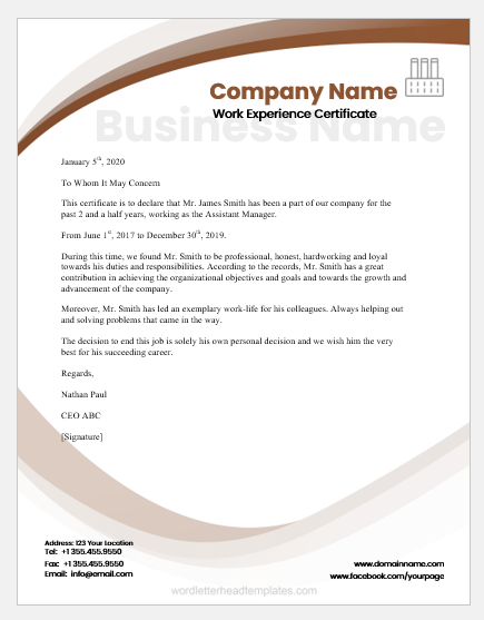 Work Experience Certificate Template