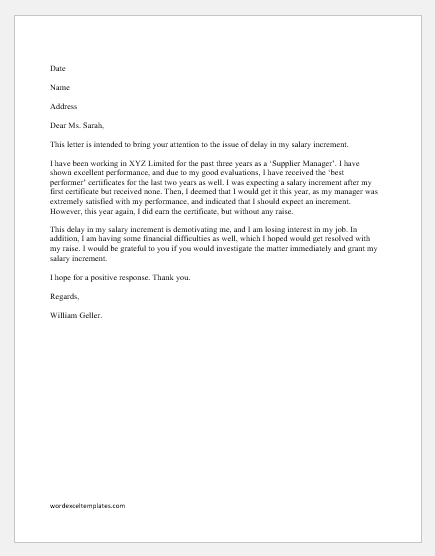 Pay Increase Letter Template from www.wordexceltemplates.com