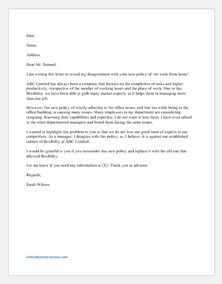 Letter of Disagreement with Boss