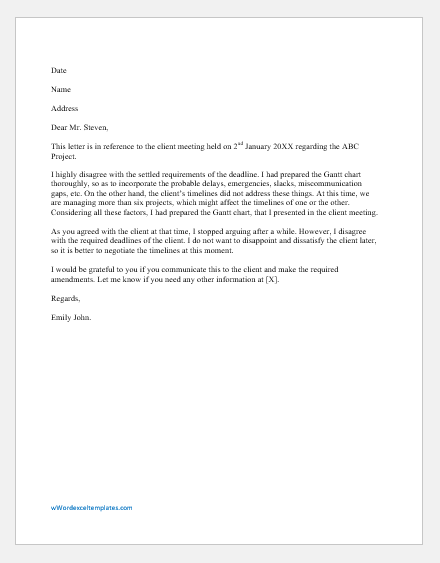 Letter of Disagreement with Boss