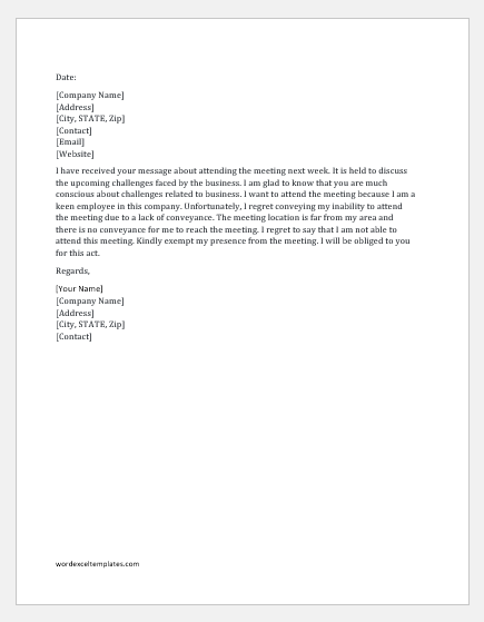 Regret Letter for not Attending a Meeting