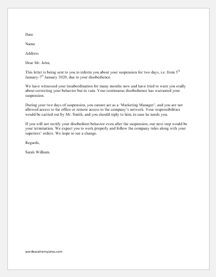 Sample Letter Of Reprimand For Insubordination from www.wordexceltemplates.com