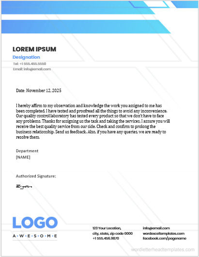 Work Completion Letter