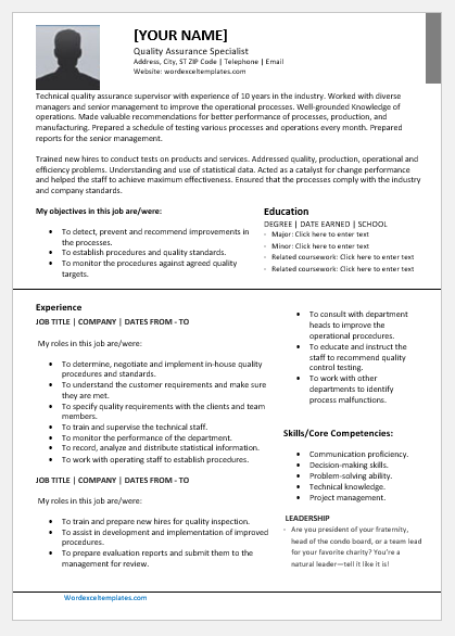 Quality Assurance Specialist Resume