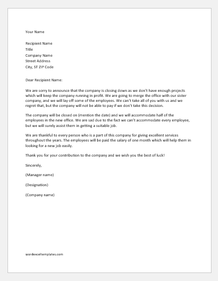 Workplace Closing Letter To Staff