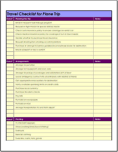 Airplane Travel Checklist Template