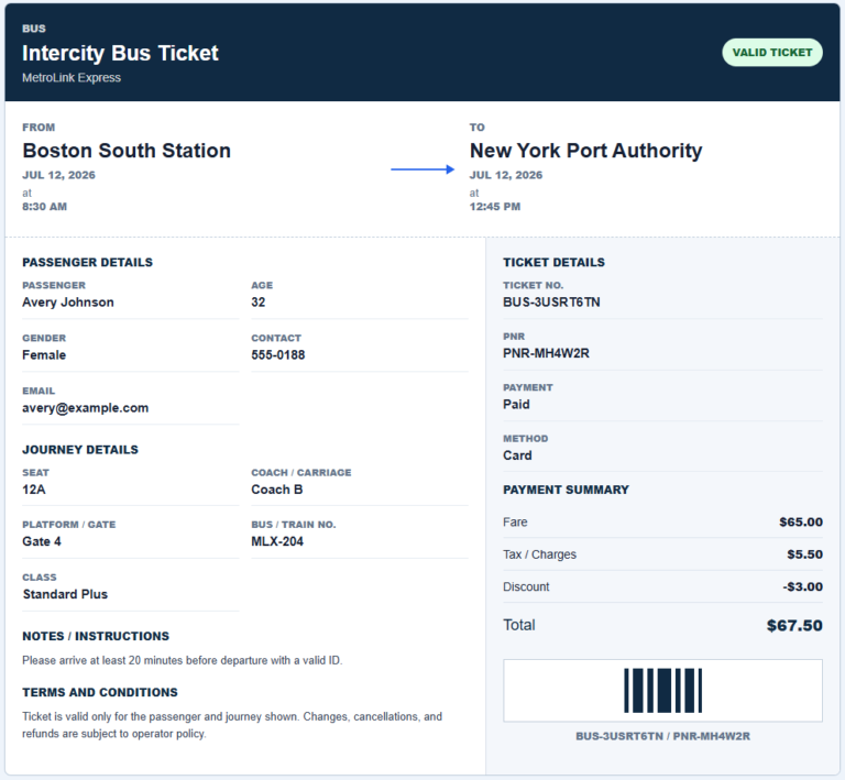 Bus/Train Ticket Generator
