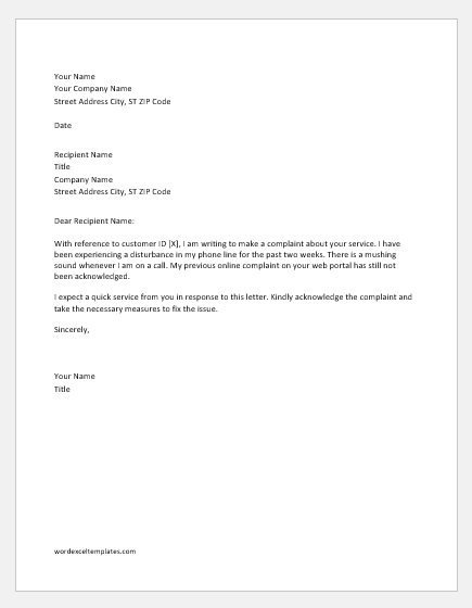 Complaint Letter to Telecom Service Provider