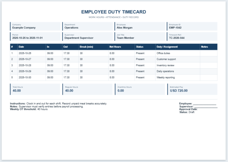 Employee Duty Time Card Generator