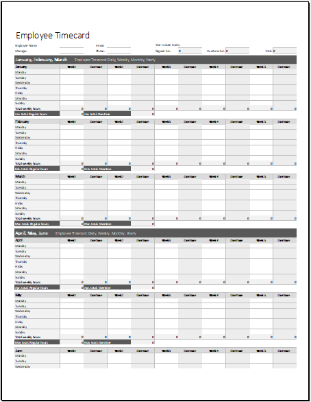 Employee Timecard Template for Excel