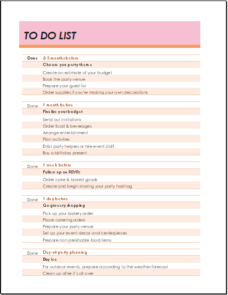 Generic Party Planner Template For Excel Word Excel Templates