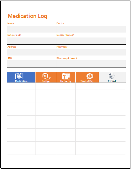 Medication Log Template For Excel Word Excel Templates