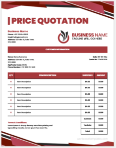 Price quotation template