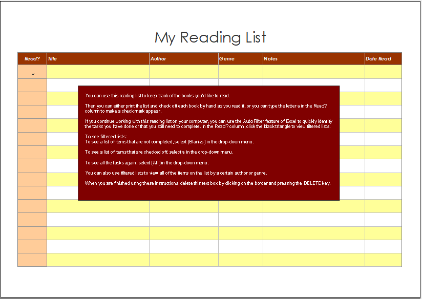Reading List Template For Excel Word Excel Templates Reading List Template For Excel Word Excel Templates
