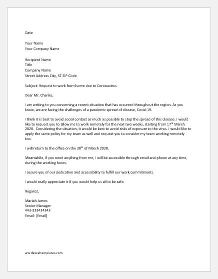 Request Letter to Work Remotely due to Coronavirus