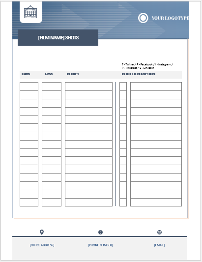Shot List Template for Word