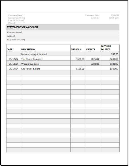 Statement of Account Template for Excel