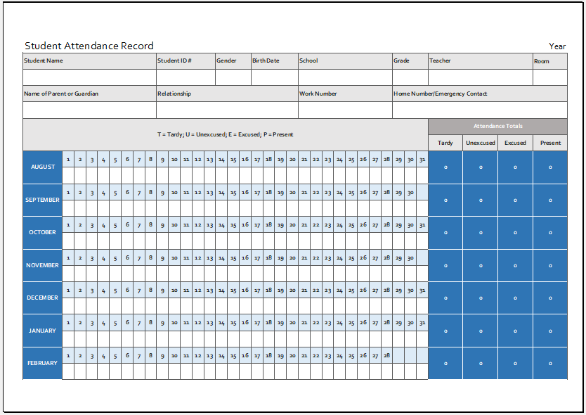 Student Attendance Record Template for Excel