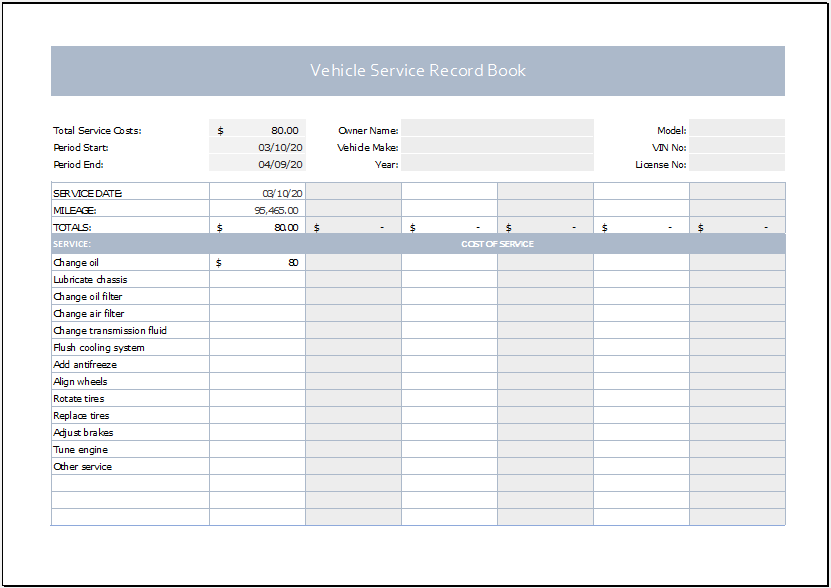 Vehicle Service Record Book