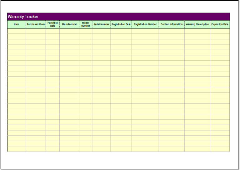 Warranty Tracker Template for Excel Word & Excel Templates