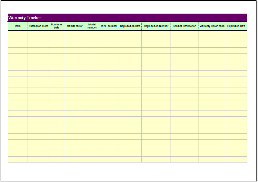 Warranty Tracker Template for Excel