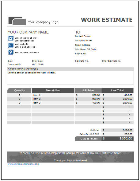 microsoft excel estimate template