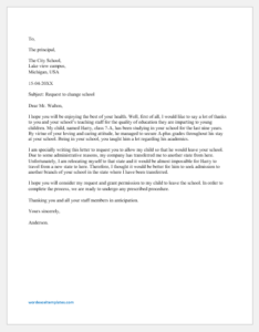 School Transfer Request Letter by Parents