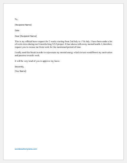 Letter Of Absence From Work Due To Illness from www.wordexceltemplates.com