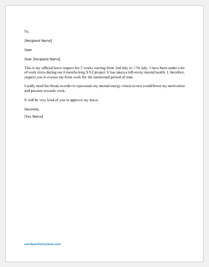 Long Term Absence Excuse Letters (Samples) | Word & Excel Templates