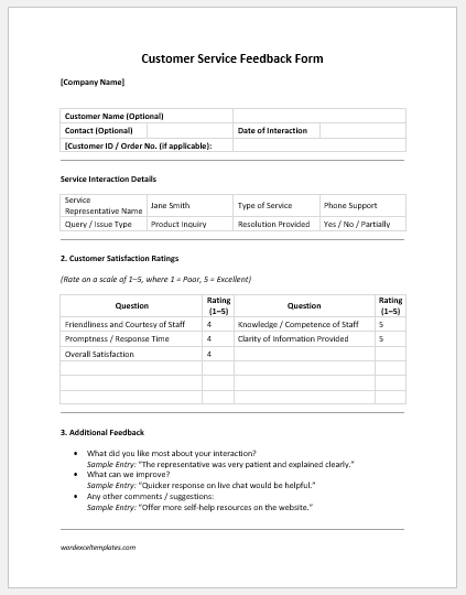 Customer Service Feedback Form